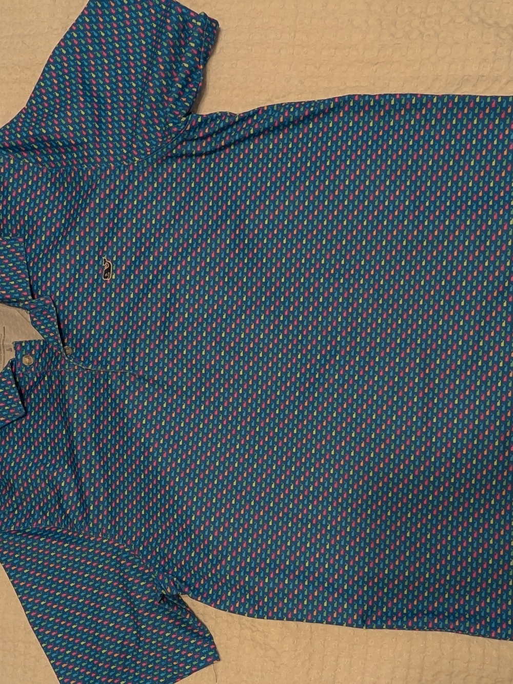 Vineyard Vines Teal Polo with Pink & Blue Mini Whale Print